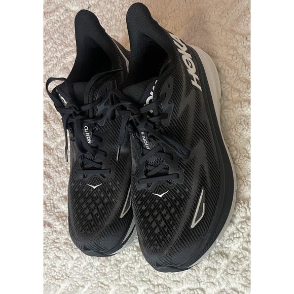 HOKA ONE Clifton 9 Running Shoes Black White Size 11.5 WIDE Men/Insole Not Hoka main image 8